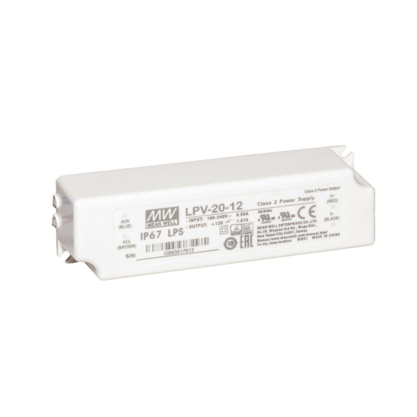 Блок питания Mean Well, герметичный, LPV-20-12, в пластиковом корпусе LPV-20-12