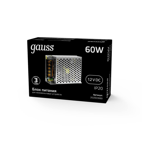 Блок питания Gauss Led Strip PS 12V 60W IP20 8A 202003060 Блок питания Gauss Led Strip PS 12V 60W IP20 8A 202003060