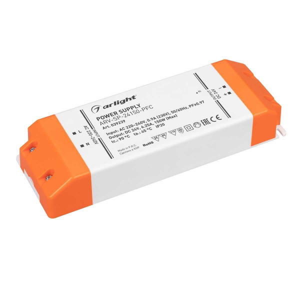 Блок питания Arlight ARV-SP-24150-PFC 24V 150W IP20 6,25A 039239 Блок питания Arlight ARV-SP-24150-PFC 24V 150W IP20 6,25A 039239