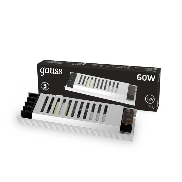 Блок питания Gauss 60W 12V IP20 ультратонкий 202001060 Блок питания Gauss 60W 12V IP20 ультратонкий 202001060