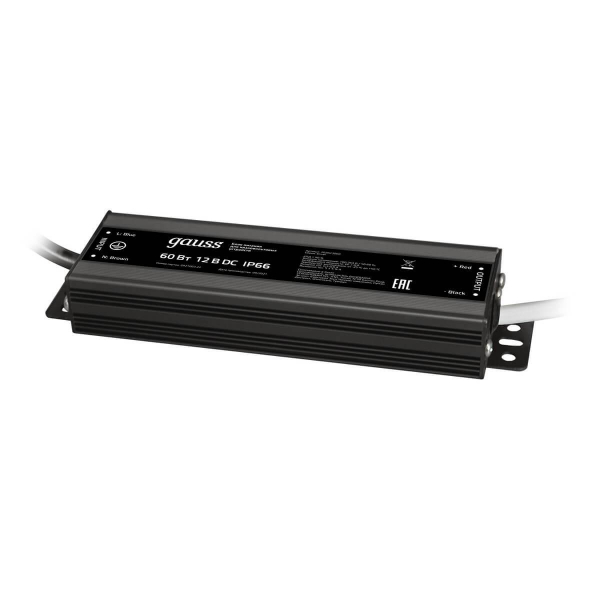 Блок питания Gauss 12V 60W IP66 8A 202023060 Блок питания Gauss 12V 60W IP66 8A 202023060