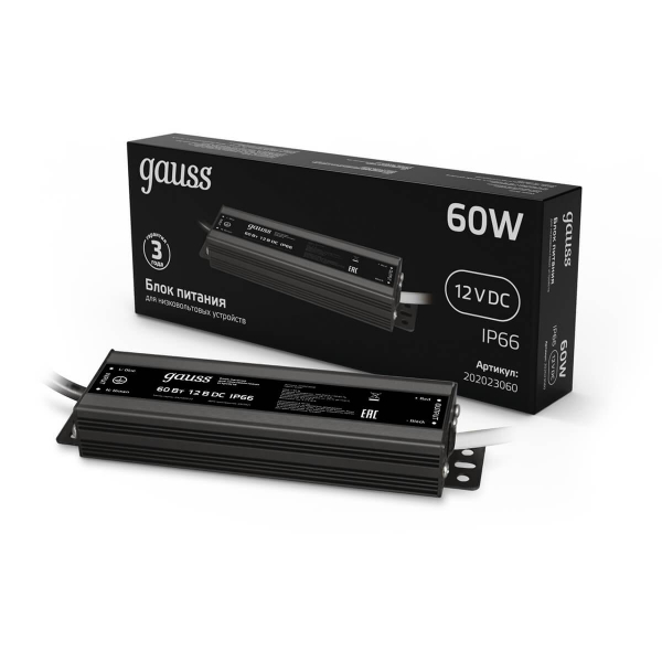 Блок питания Gauss 12V 60W IP66 8A 202023060 Блок питания Gauss 12V 60W IP66 8A 202023060