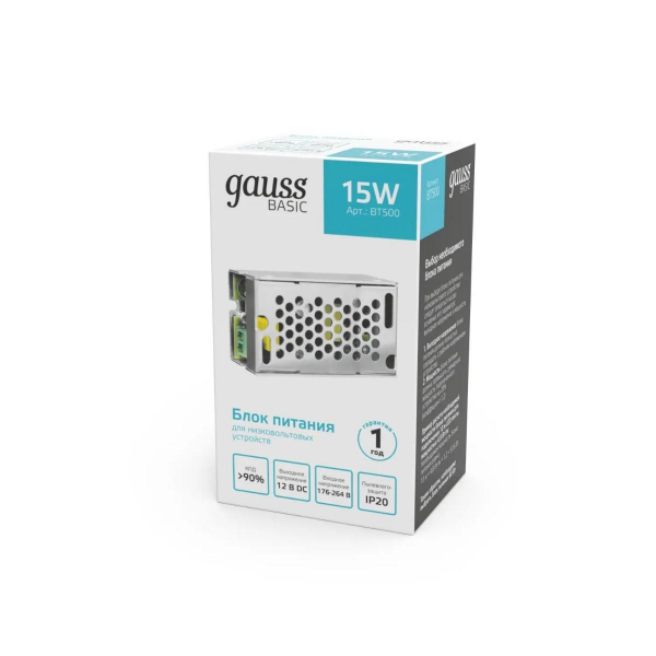 Блок питания Gauss 15W 12V IP20 BT500 Блок питания Gauss 15W 12V IP20 BT500