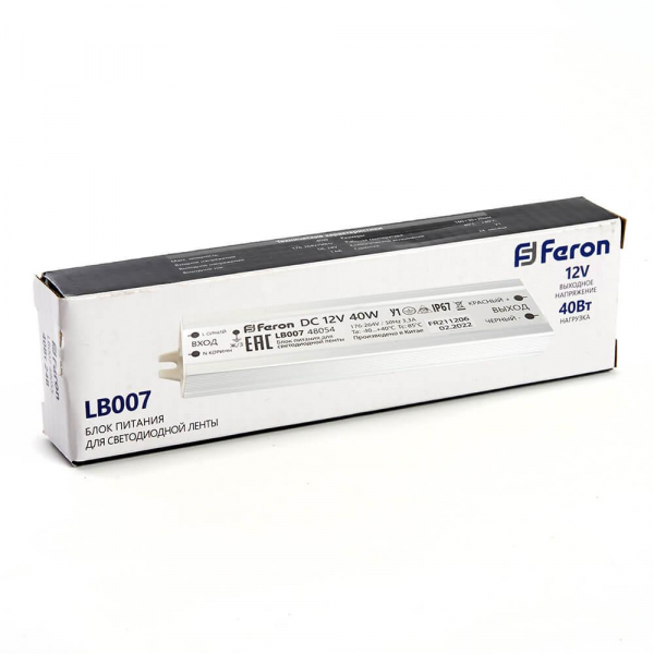 Блок питания для светодиодной ленты Feron LB007 12V 40W IP67 3,3A 48054 Блок питания для светодиодной ленты Feron LB007 12V 40W IP67 3,3A 48054