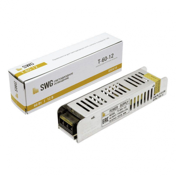 Блок питания SWG 12V 60W IP20 5A T-60-12 000418 Блок питания SWG 12V 60W IP20 5A T-60-12 000418