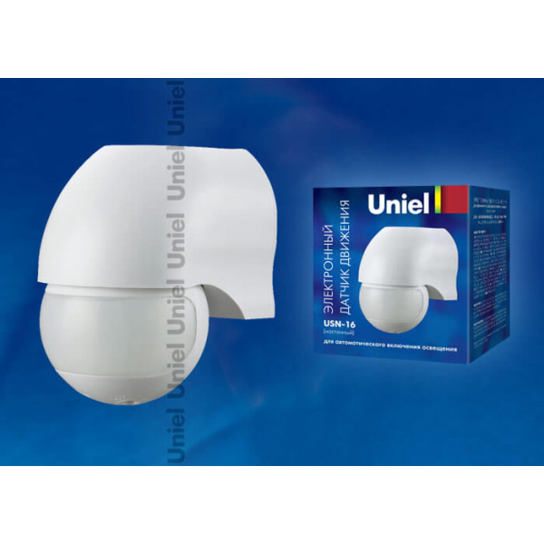 Датчик движения Uniel USN-16-180R-1200W-3LUX-12M-0,6-1,5m/s-WH 06568