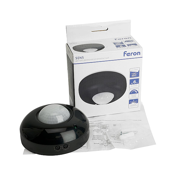 Датчик движения 1200W 6m 120°(гориз.) 360°(верт.) Feron SEN5/LX20B 51516