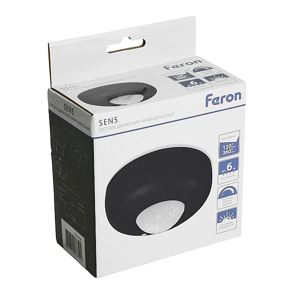 Датчик движения 1200W 6m 120°(гориз.) 360°(верт.) Feron SEN5/LX20B 51516