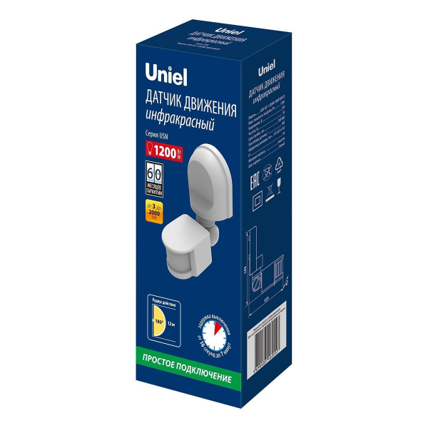 Датчик движения ИК Uniel USN-R21 1200W/180R White UL-00009211 Датчик движения ИК Uniel USN-R21 1200W/180R White UL-00009211