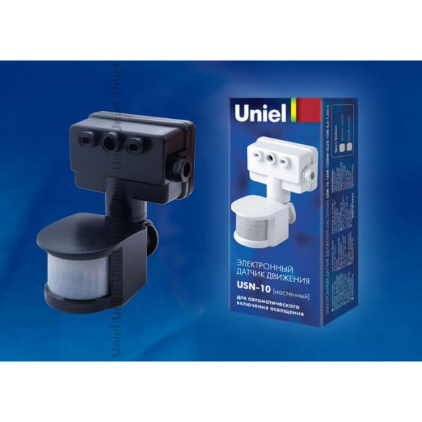 Датчик движения Uniel USN-10-180R-1200W-3LUX-12M-0,6-1,5m/s-BL 02641 Датчик движения Uniel USN-10-180R-1200W-3LUX-12M-0,6-1,5m/s-BL 02641