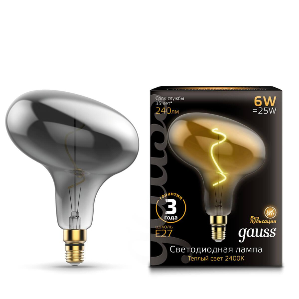 Лампа светодиодная филаментная Gauss E27 6W 2400K серая 165802008 Лампа светодиодная филаментная Gauss E27 6W 2400K серая 165802008