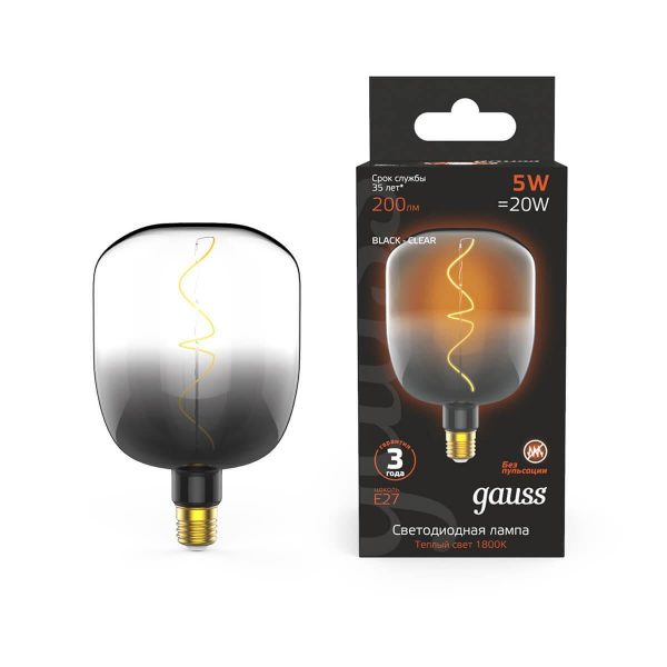 Лампа светодиодная филаментная Gauss E27 5W 1800K черная 1008802105 Лампа светодиодная филаментная Gauss E27 5W 1800K черная 1008802105