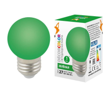 Лампа светодиодная Volpe E27 1W зеленая LED-G45-1W/GREEN/E27/FR/С UL-00005648