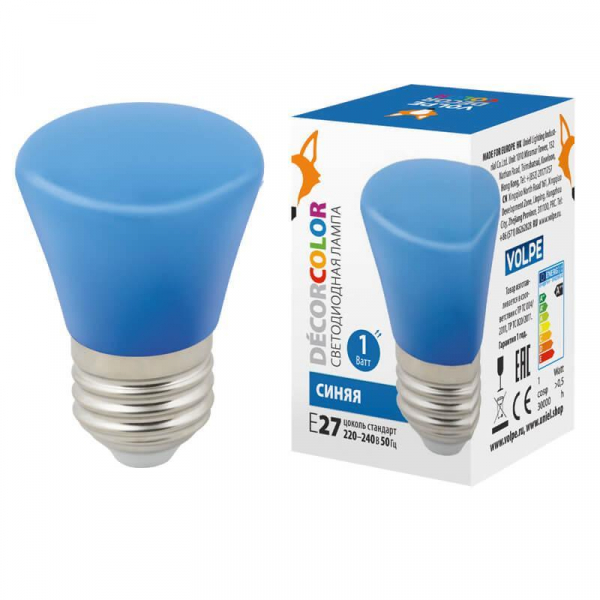 Лампа светодиодная Volpe E27 1W синяя LED-D45-1W/BLUE/E27/FR/С BELL UL-00005639 Лампа светодиодная Volpe E27 1W синяя LED-D45-1W/BLUE/E27/FR/С BELL UL-00005639