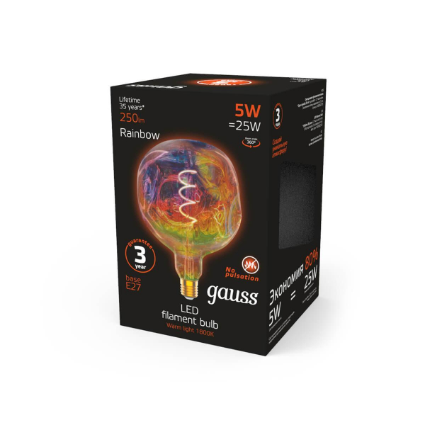 Лампа светодиодная диммируемая филаментная Gauss E27 5W 1800K розовая 1007802103 Лампа светодиодная диммируемая филаментная Gauss E27 5W 1800K розовая 1007802103
