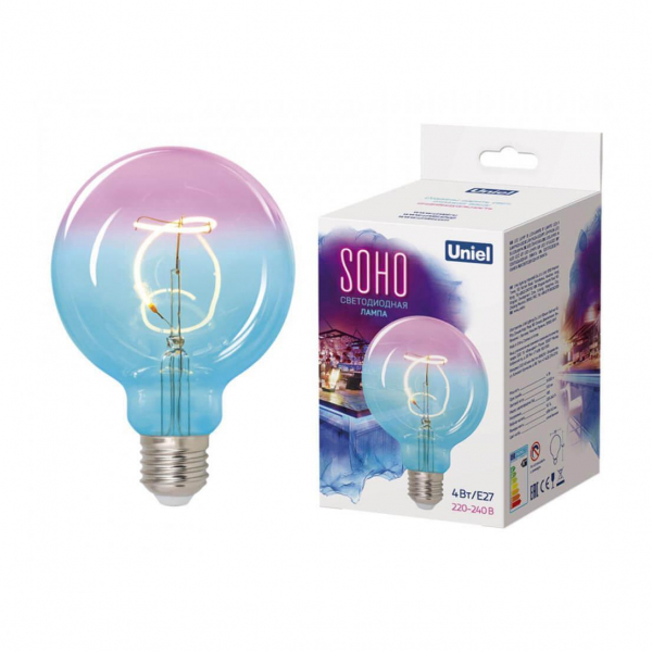 Лампа светодиодная филаментная Uniel E27 4W 2250K синяя LED-SF01-4W/Soho/E27/CW BLue/Wine GLS77TR UL-00005892 Лампа светодиодная филаментная Uniel E27 4W 2250K синяя LED-SF01-4W/Soho/E27/CW BLue/Wine GLS77TR UL-00005892