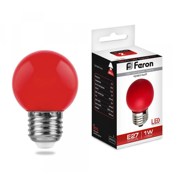 Лампа светодиодная Feron E27 1W красная 25116 Лампа светодиодная Feron E27 1W красная 25116