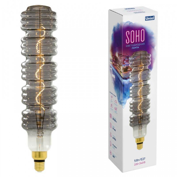 Лампа светодиодная филаментная Uniel E27 5W 2250K серая LED-SF41-5W/Soho/E27/CW Chrome/Smoke GLS77CR UL-00005921 Лампа светодиодная филаментная Uniel E27 5W 2250K серая LED-SF41-5W/Soho/E27/CW Chrome/Smoke GLS77CR UL-00005921