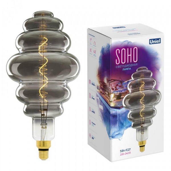 Лампа светодиодная филаментная Uniel E27 5W 2250K серая LED-SF40-5W/Soho/E27/CW Chrome/Smoke GLS77CR UL-00005920 Лампа светодиодная филаментная Uniel E27 5W 2250K серая LED-SF40-5W/Soho/E27/CW Chrome/Smoke GLS77CR UL-00005920
