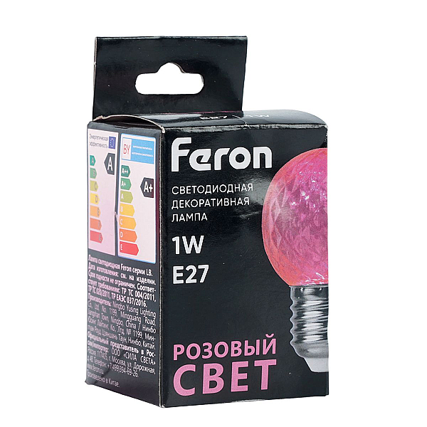 Лампа светодиодная Feron E27 1W розовая LB-385 52177