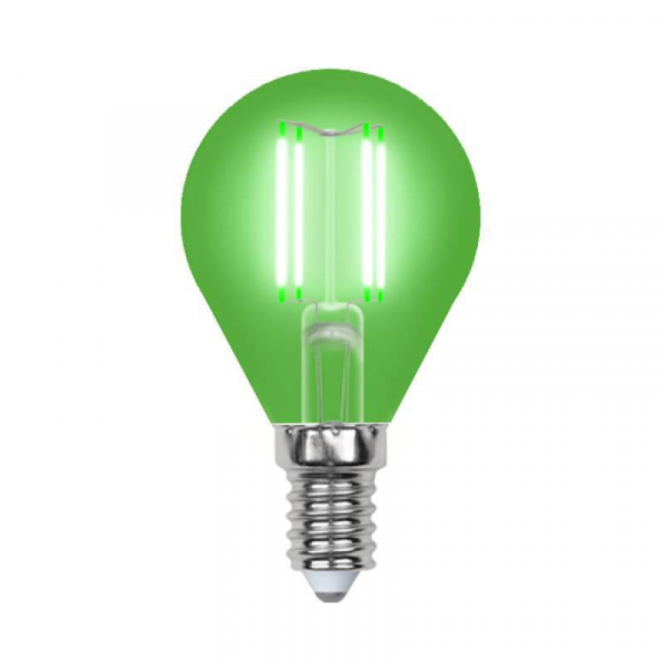 Лампа светодиодная филаментная Uniel E14 5W зеленая LED-G45-5W/GREEN/E14 GLA02GR UL-00002987 Лампа светодиодная филаментная Uniel E14 5W зеленая LED-G45-5W/GREEN/E14 GLA02GR UL-00002987