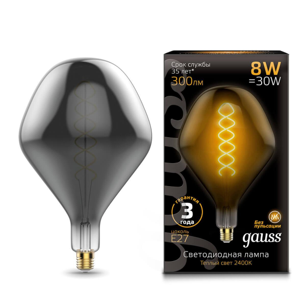 Лампа светодиодная филаментная Gauss E27 8W 2400K серая 163802008 Лампа светодиодная филаментная Gauss E27 8W 2400K серая 163802008