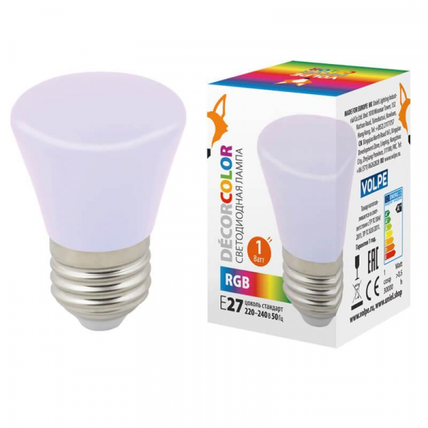 Лампа светодиодная Volpe E27 1W RGB матовая LED-D45-1W/RGB/E27/FR/С BELL UL-00005805 Лампа светодиодная Volpe E27 1W RGB матовая LED-D45-1W/RGB/E27/FR/С BELL UL-00005805