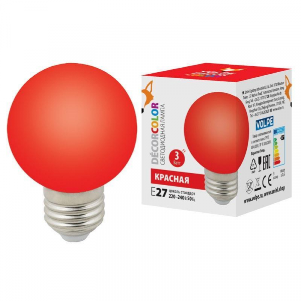 Лампа светодиодная Volpe E27 3W красная LED-G60-3W/Red/E27/FR/С UL-00006959 Лампа светодиодная Volpe E27 3W красная LED-G60-3W/Red/E27/FR/С UL-00006959