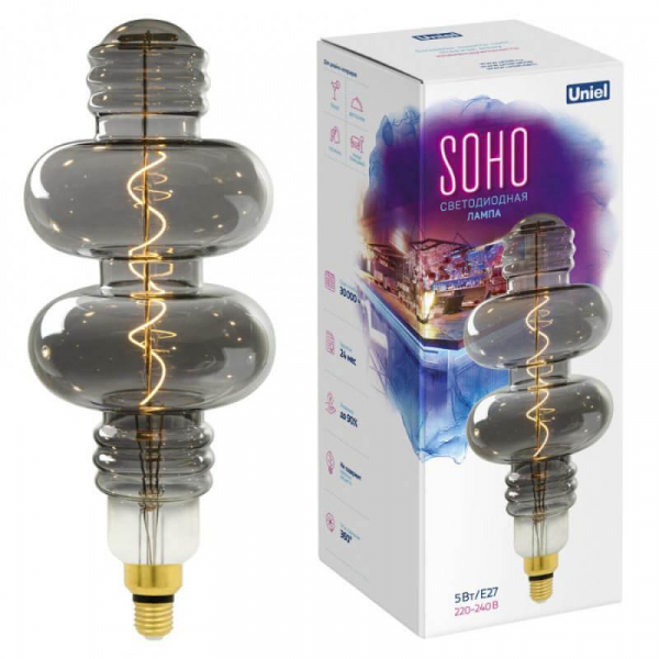 Лампа светодиодная филаментная Uniel E27 5W 2250K серая LED-SF42-5W/Soho/E27/CW Chrome/Smoke GLS77CR UL-00005922 Лампа светодиодная филаментная Uniel E27 5W 2250K серая LED-SF42-5W/Soho/E27/CW Chrome/Smoke GLS77CR UL-00005922