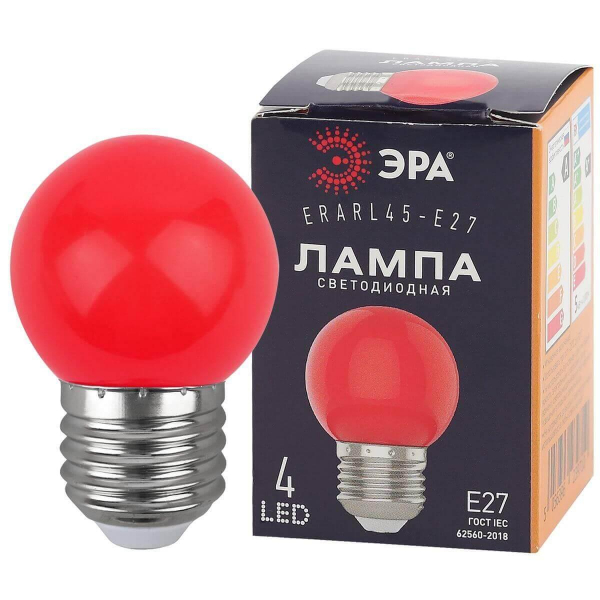 Лампа светодиодная ЭРА E27 1W 3000K красная ERARL45-E27 Б0049575 Лампа светодиодная ЭРА E27 1W 3000K красная ERARL45-E27 Б0049575