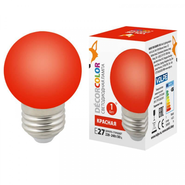 Лампа светодиодная Volpe E27 1W красная LED-G45-1W/RED/E27/FR/С UL-00005646 Лампа светодиодная Volpe E27 1W красная LED-G45-1W/RED/E27/FR/С UL-00005646