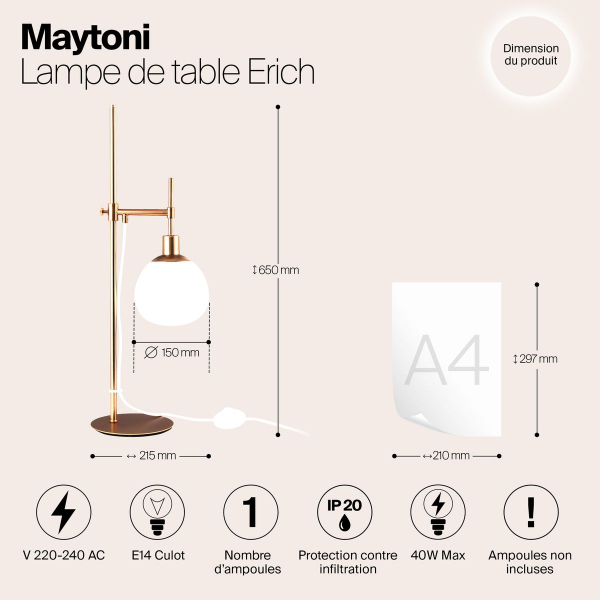 Настольная лампа Maytoni Erich MOD221-TL-01-G Настольная лампа Maytoni Erich MOD221-TL-01-G