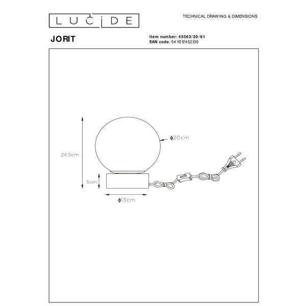 Настольная лампа Lucide Jorit 45563/20/61 Настольная лампа Lucide Jorit 45563/20/61