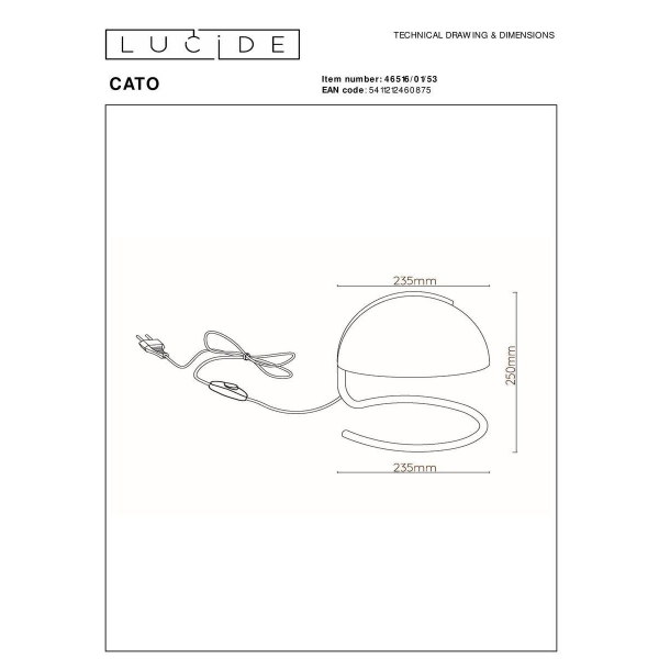 Настольная лампа Lucide Cato 46516/01/53 Настольная лампа Lucide Cato 46516/01/53