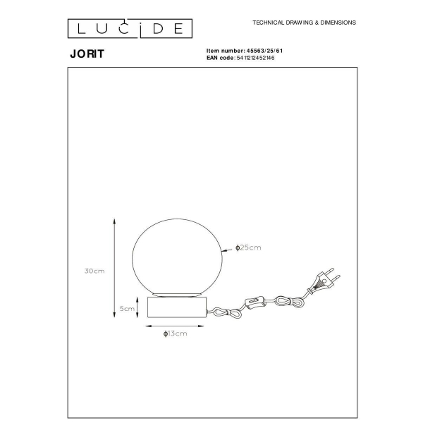 Настольная лампа Lucide Jorit 45563/25/61 Настольная лампа Lucide Jorit 45563/25/61