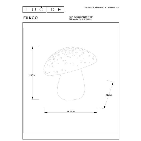 Настольная лампа Lucide Fungo 13539/01/31 Настольная лампа Lucide Fungo 13539/01/31