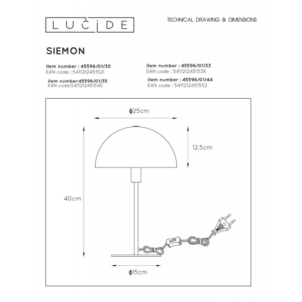 Настольная лампа Lucide Siemon 45596/01/44 Настольная лампа Lucide Siemon 45596/01/44
