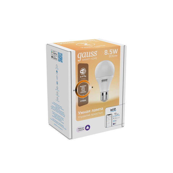 Лампа светодиодная диммируемая Gauss Smart Home E27 8,5W 2700K матовая 1050112 Лампа светодиодная диммируемая Gauss Smart Home E27 8,5W 2700K матовая 1050112