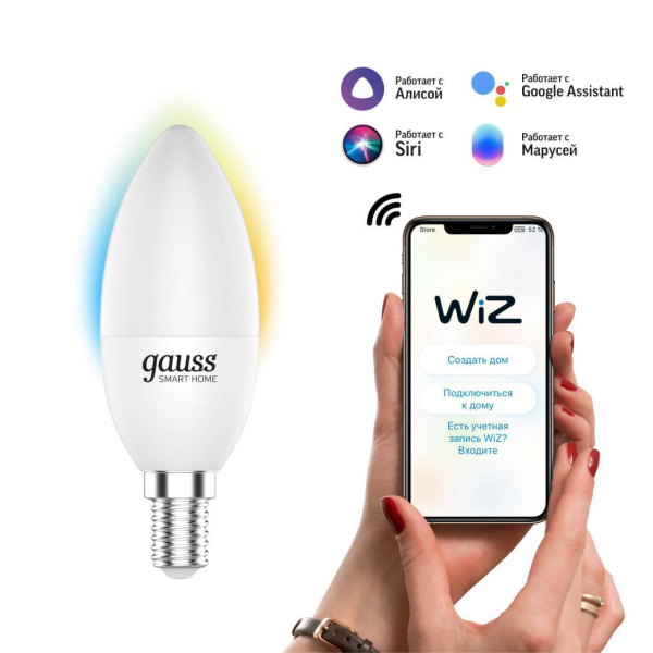 Лампа светодиодная диммируемая Gauss Smart Home E14 5W 2700-6500K матовая 1110112 Лампа светодиодная диммируемая Gauss Smart Home E14 5W 2700-6500K матовая 1110112