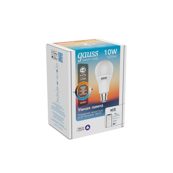 Лампа светодиодная диммируемая Gauss Smart Home E27 10W 2700-6500K матовая 1080112 Лампа светодиодная диммируемая Gauss Smart Home E27 10W 2700-6500K матовая 1080112