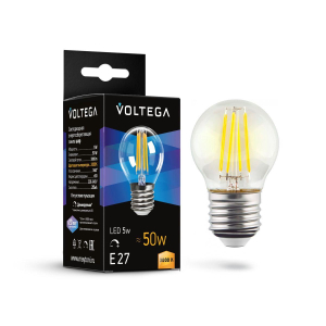Лампа светодиодная диммируемая Voltega E27 5W 3000К прозрачная 7202