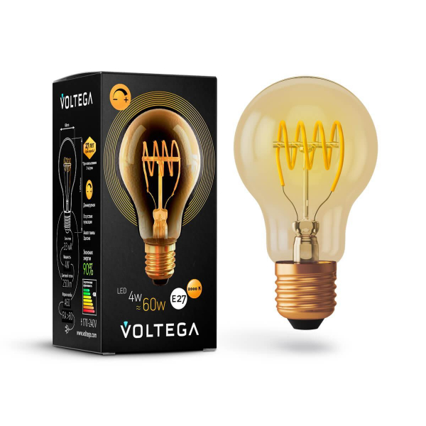 Лампа светодиодная диммируемая Voltega E27 4W 2000К прозрачная VG10-A60GE27warm4W-FB 7078 Лампа светодиодная диммируемая Voltega E27 4W 2000К прозрачная VG10-A60GE27warm4W-FB 7078