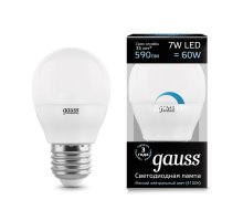 Лампа светодиодная диммируемая Gauss E27 7W 4100K матовая 105102207-D