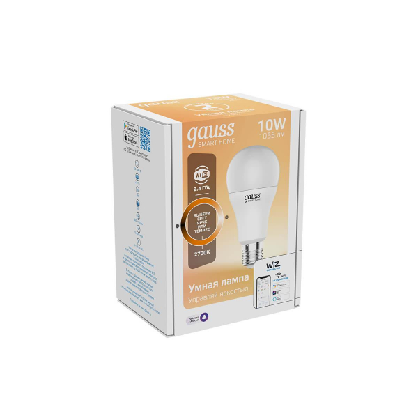 Лампа светодиодная диммируемая Gauss Smart Home E27 10W 2700K матовая 1070112 Лампа светодиодная диммируемая Gauss Smart Home E27 10W 2700K матовая 1070112