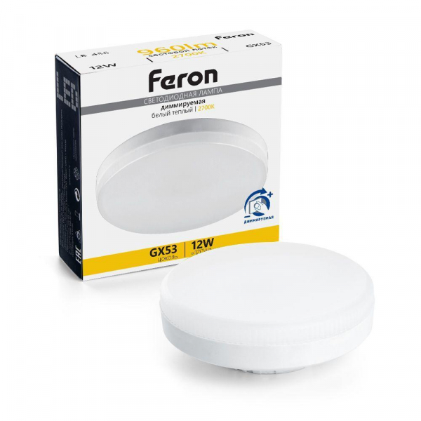 Лампа светодиодная диммируемая Feron GX53 12W 2700K матовая LB-456 51064 Лампа светодиодная диммируемая Feron GX53 12W 2700K матовая LB-456 51064