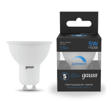 Лампа cветодиодная диммируемая Gauss GU10 5W 6500K прозрачная 101506305-D