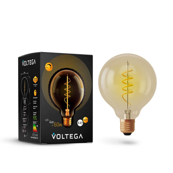 Лампа светодиодная диммируемая Voltega E27 4W 2000К прозрачная VG10-G95GE27warm4W-FB 7076 Лампа светодиодная диммируемая Voltega E27 4W 2000К прозрачная VG10-G95GE27warm4W-FB 7076