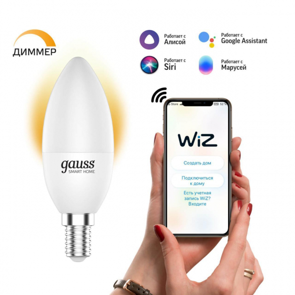 Лампа светодиодная диммируемая Gauss Smart Home E14 5W 2700K матовая 1100112 Лампа светодиодная диммируемая Gauss Smart Home E14 5W 2700K матовая 1100112