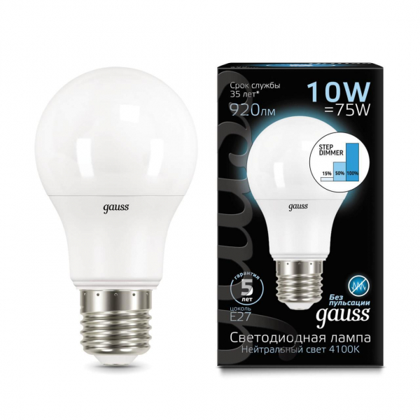 Лампа светодиодная диммируемая Gauss E27 10W 4100K матовая 102502210-S Лампа светодиодная диммируемая Gauss E27 10W 4100K матовая 102502210-S
