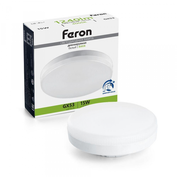 Лампа светодиодная диммируемая Feron GX53 15W 4000K матовая LB-457 51068 Лампа светодиодная диммируемая Feron GX53 15W 4000K матовая LB-457 51068